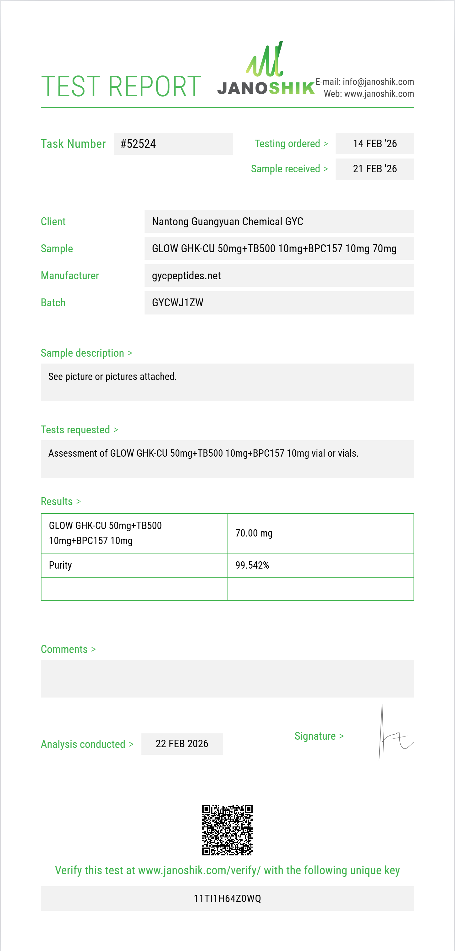 GLOW Blend Janoshik test report